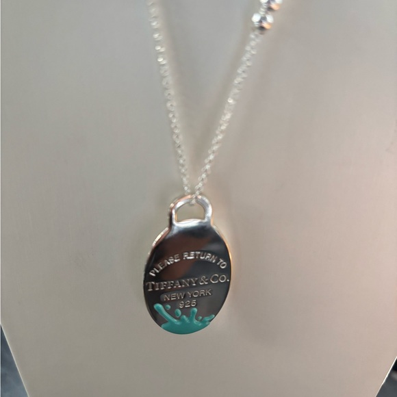 NWT Tiffany & Co. Blue Splash Oval Tag Mixed Bead Chain Necklace 36 Inches - Picture 8 of 11